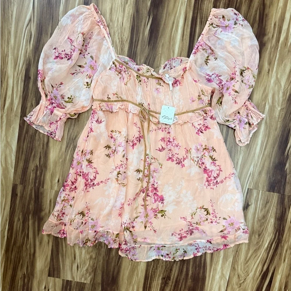 New Free People Peachy Floral Marney Floral Dress
